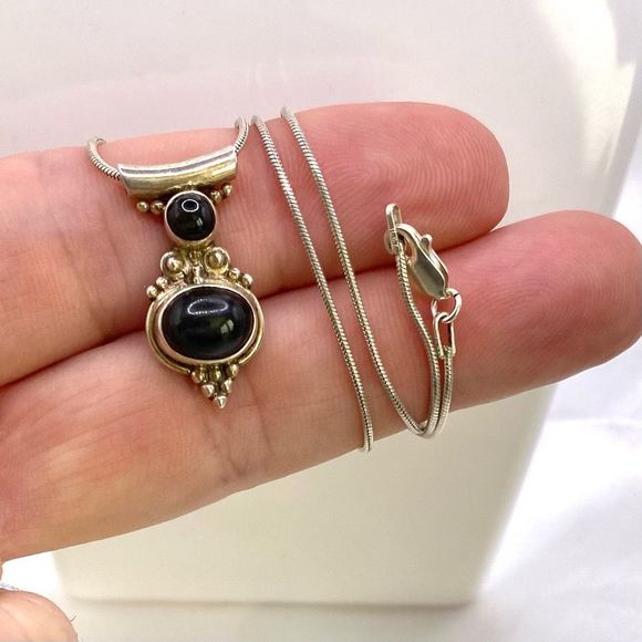 AAB# Italian Sterling 925 Silver & Black Oynx Necklace - Picture 8 of 11